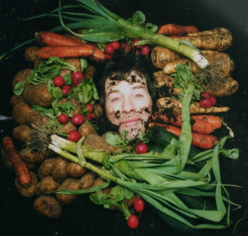 John-Paul Flintoff buried in vegetables
