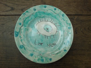 Home decorated plate, "Eye love you", by Nancy