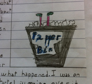 Brownie in the bin, drawn by Sonya L.